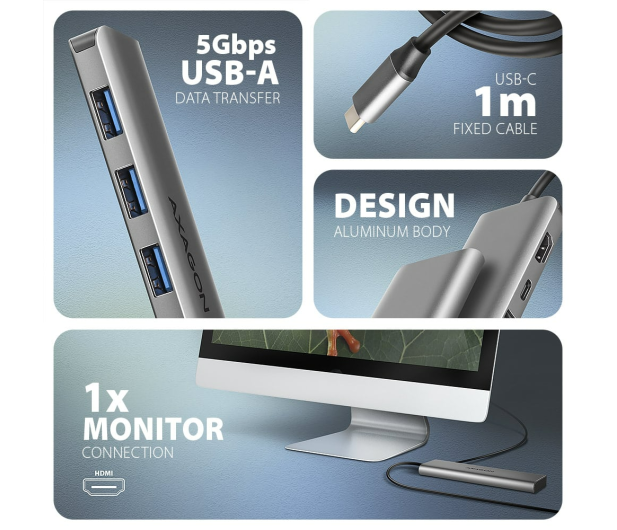 Axagon HMC-5H USB-C 5Gbps 5in1 hub - 1485452 - zdjęcie 5